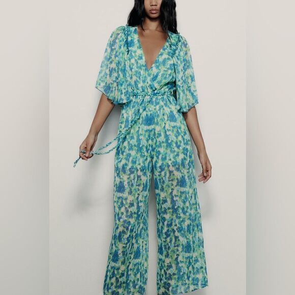 ZARA FLUID PRINTED LONG JUMPSUIT - Picture 4 of 9